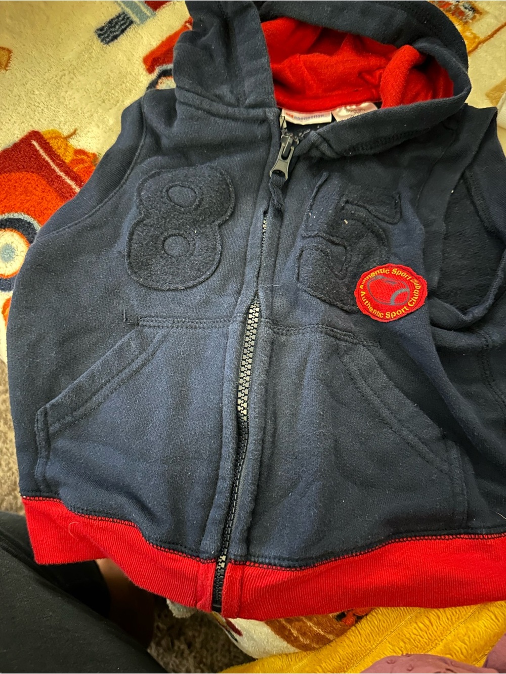 Kids Navy & Red Hooded Zip-Up Vest